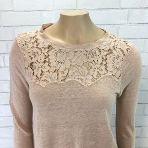 Mauve Zara W&B Collection Sheer Lace Yoke Top Med